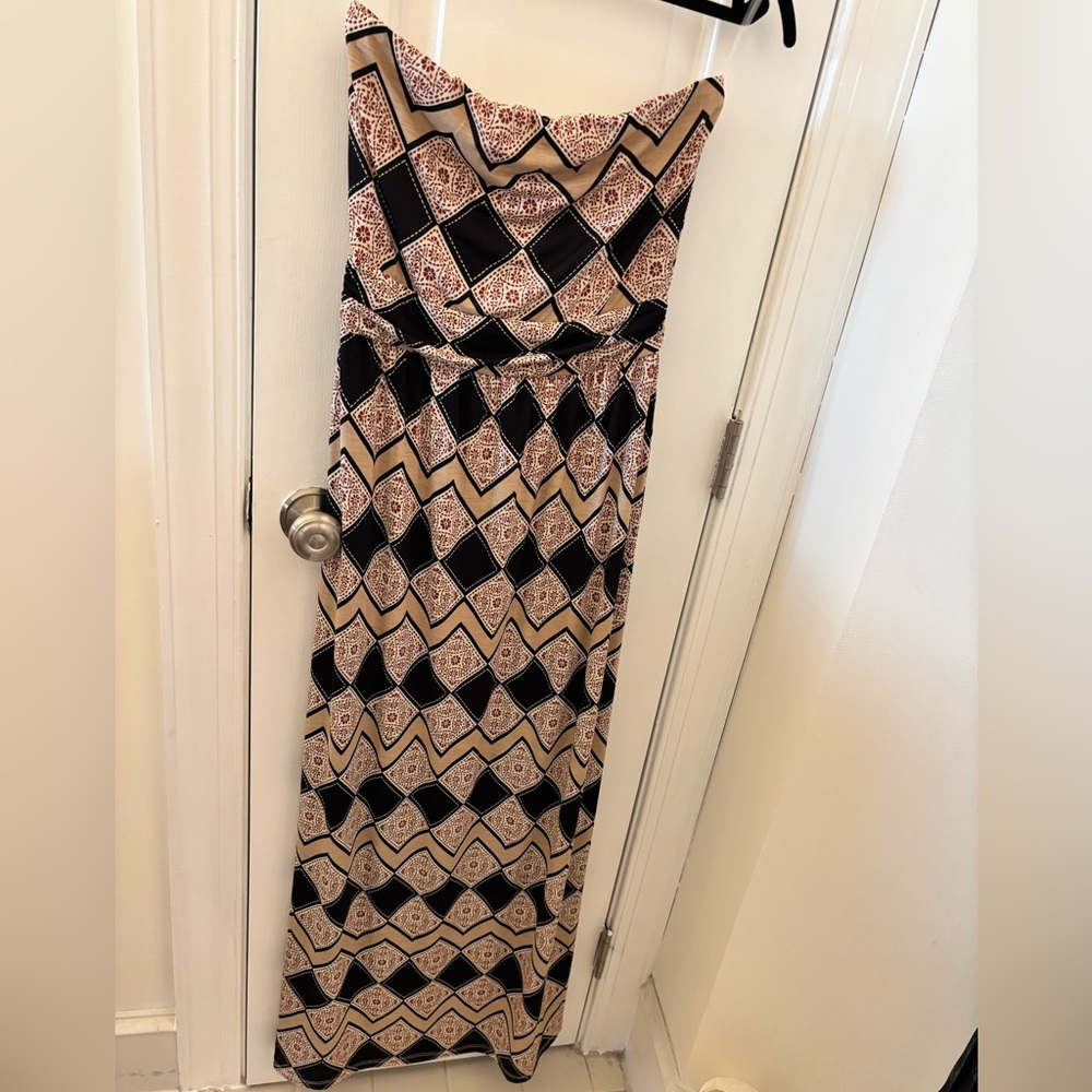 Daniel Cremieux Strapless Black and Cream Dress Paisley Geo Print Maxi size S